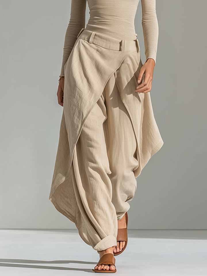Carlotta | Completo beige con top a barca e pantaloni ampi drappeggiati