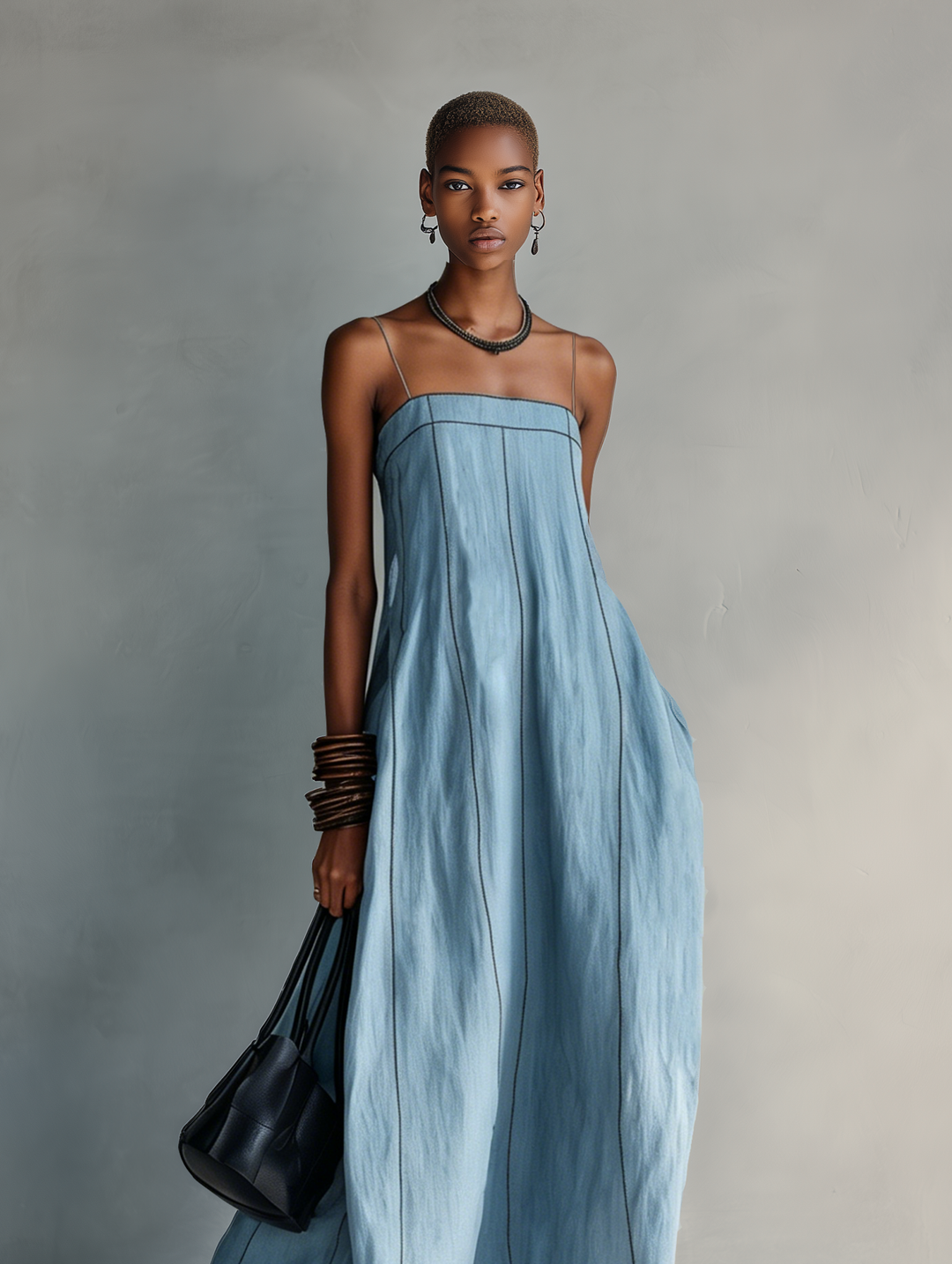 Camilla | Maxi abito azzurro smanicato dalla linea morbida