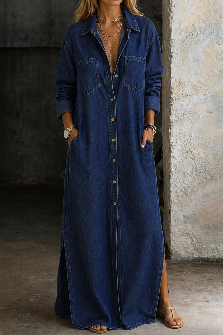Maura | Abito chemisier in denim con bottoni frontali