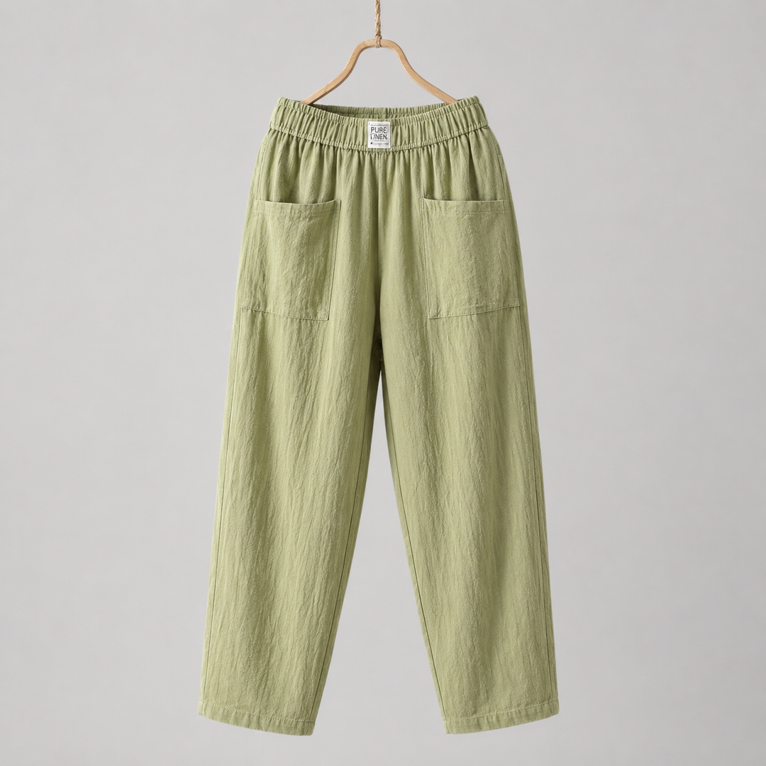 Alyra - Pantaloni relaxed con vita elastica, tasche frontali e gamba dritta