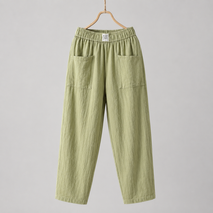 Alyra - Pantaloni relaxed con vita elastica, tasche frontali e gamba dritta