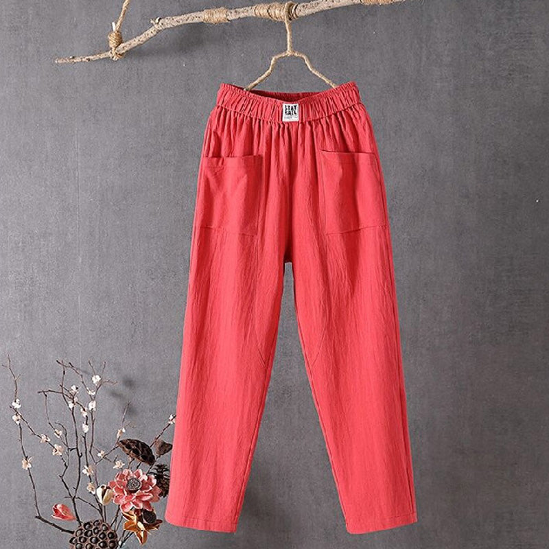 Alyra - Pantaloni relaxed con vita elastica, tasche frontali e gamba dritta