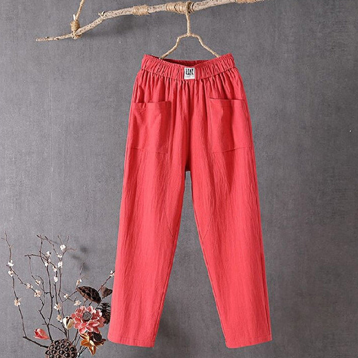 Alyra - Pantaloni relaxed con vita elastica, tasche frontali e gamba dritta