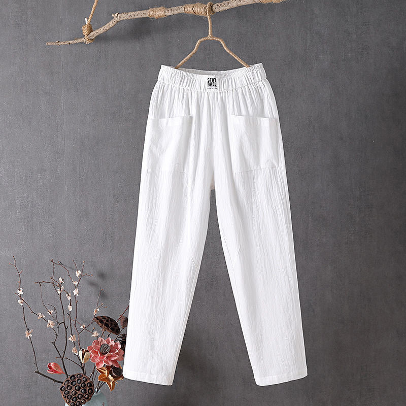 Alyra - Pantaloni relaxed con vita elastica, tasche frontali e gamba dritta