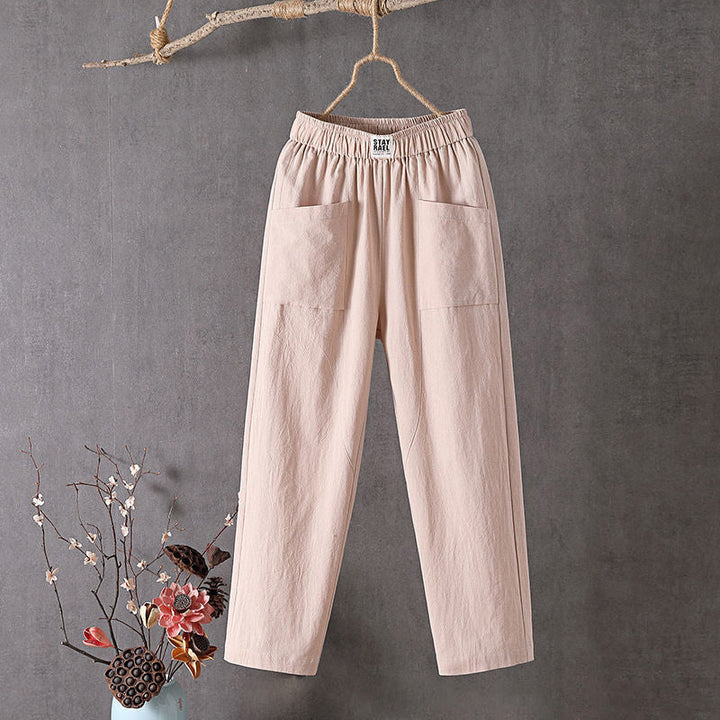 Alyra - Pantaloni relaxed con vita elastica, tasche frontali e gamba dritta