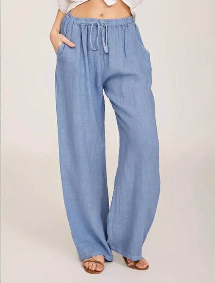 PALMA - Pantaloni a gamba larga con coulisse e tasche laterali, vestibilità fluida