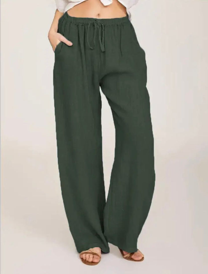 PALMA - Pantaloni a gamba larga con coulisse e tasche laterali, vestibilità fluida
