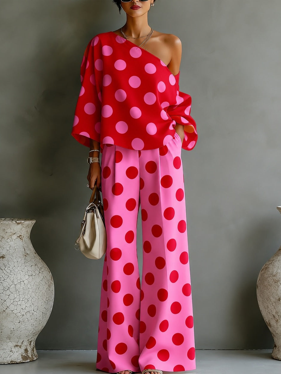 Ottavia | Completo a pois con top monospalla e pantaloni a gamba larga