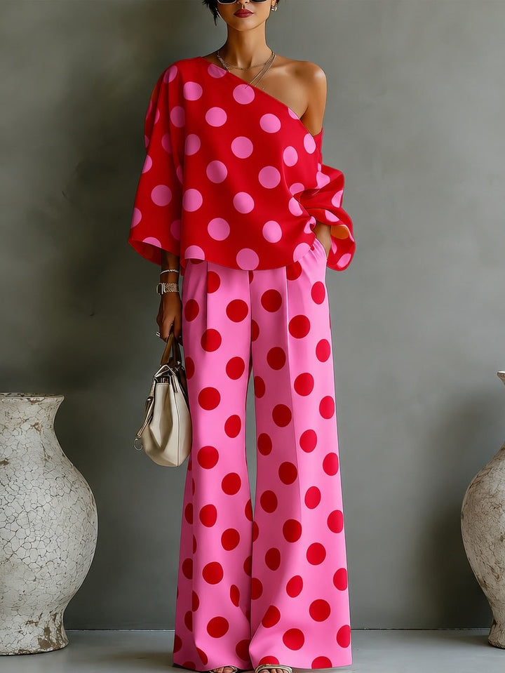 Ottavia | Completo a pois con top monospalla e pantaloni a gamba larga
