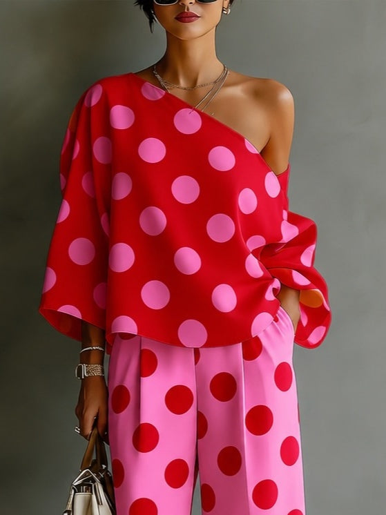 Ottavia | Completo a pois con top monospalla e pantaloni a gamba larga