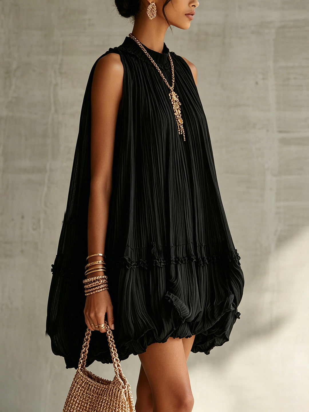Costanza | Mini abito in chiffon con collo all'americana e gonna a palloncino