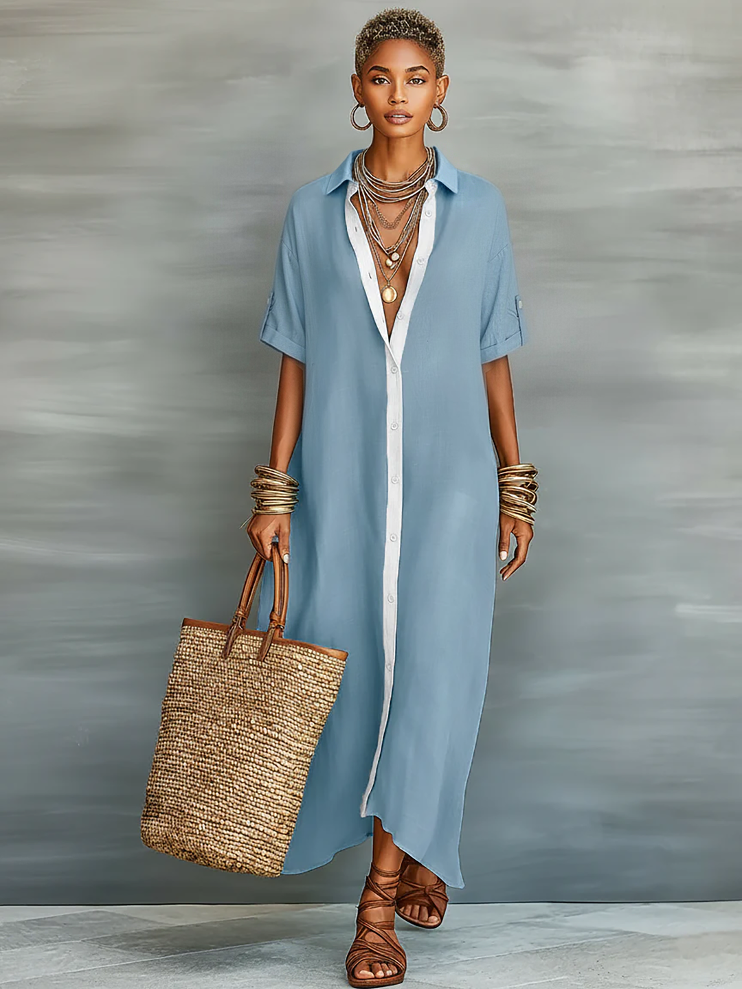 Alba | Chemisier lungo con colletto a camicia e maniche corte